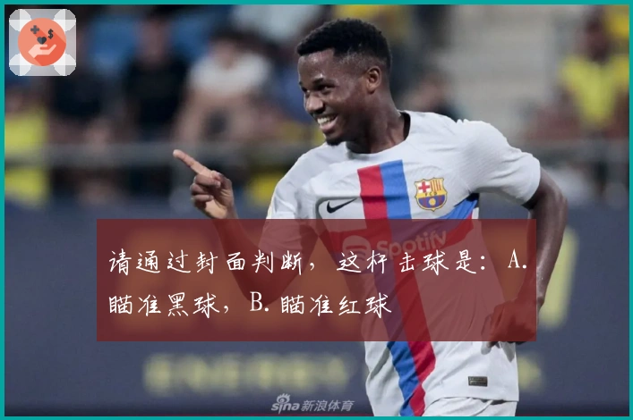 请通过封面判断，这杆击球是：A.瞄准黑球，B.瞄准红球